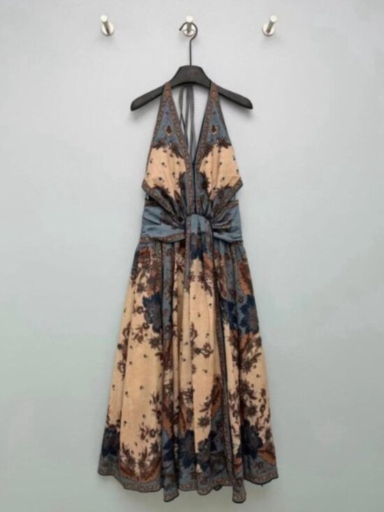 Zimmermann Dresses & Skirts - Zimmermann Beige and Blue Floral Halter Maxi Dress